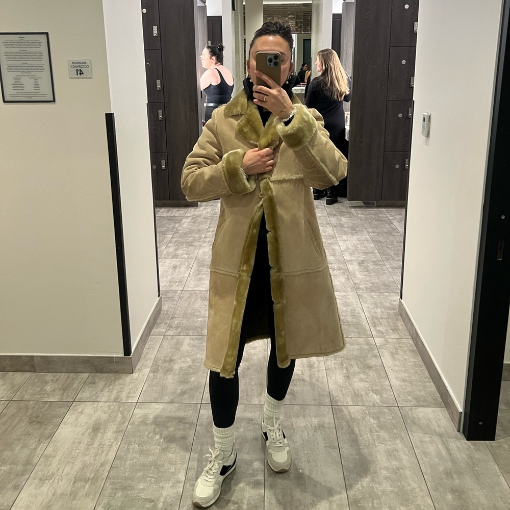 Long Tan Shearling Leather Jacket